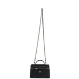 Chanel CC Top Handle Long Vanity Case With Chain Black Shiny Caviar Light Gold Hardware