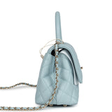 Chanel Small Coco Top Handle Flap Bag Light Blue Caviar Light Gold Hardware