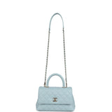 Chanel Small Coco Top Handle Flap Bag Light Blue Caviar Light Gold Hardware