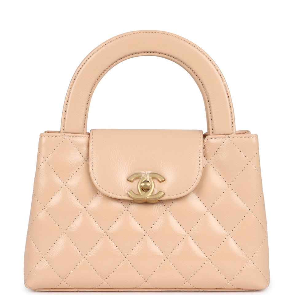 Chanel Small Kelly Shopper Beige Shiny Aged Calfskin Brushed Gold Hardware