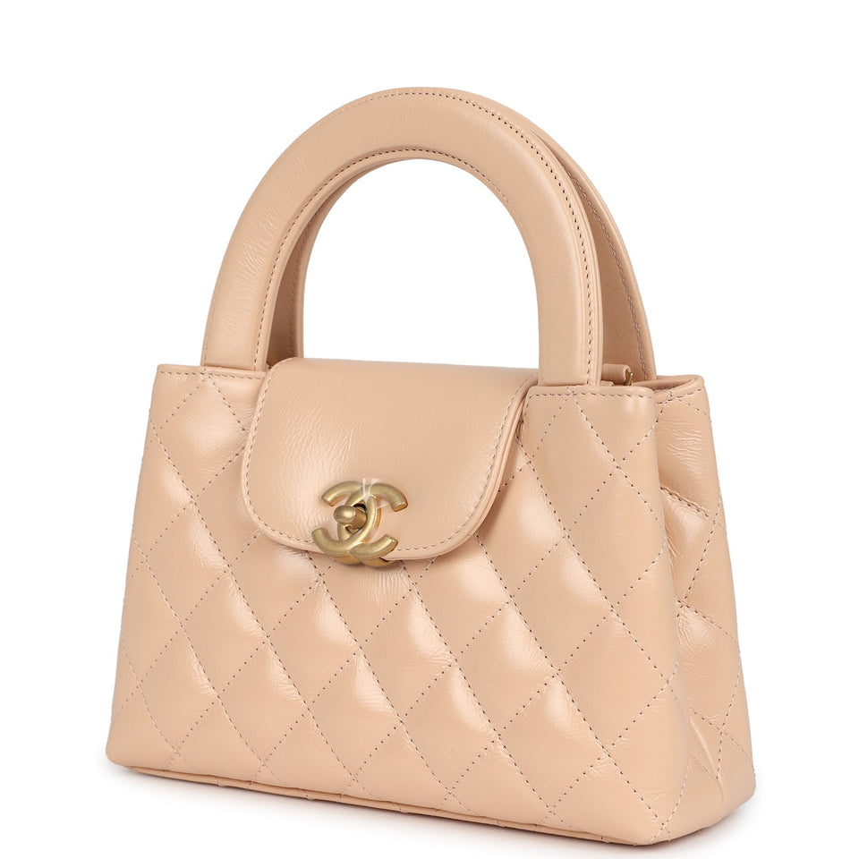 Chanel Small Kelly Shopper Beige Shiny Aged Calfskin Brushed Gold Hardware