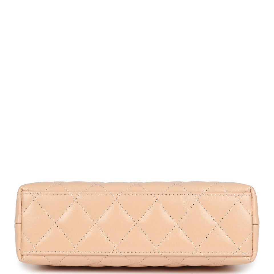 Chanel Small Kelly Shopper Beige Shiny Aged Calfskin Brushed Gold Hardware
