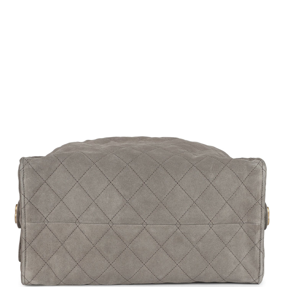 Chanel Medium 25 Hobo Bag Dark Grey Suede Antique Gold Hardware