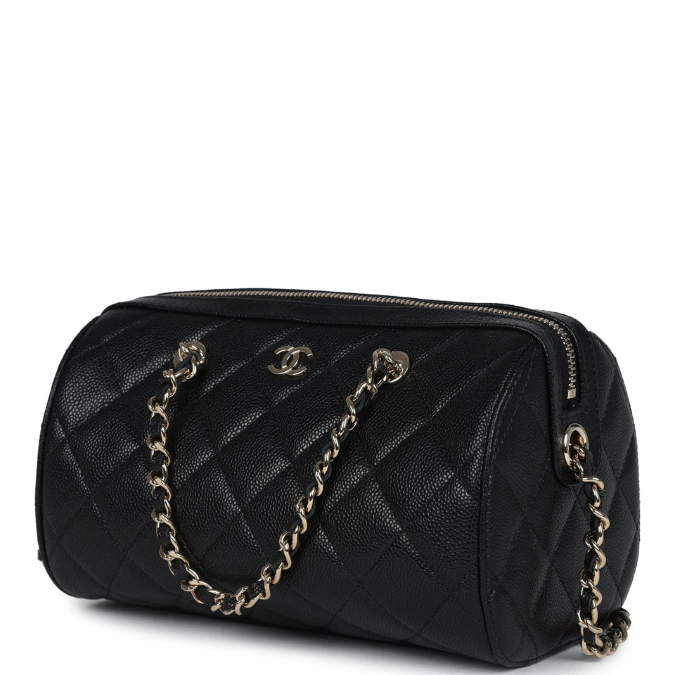 Chanel Mini Timeless Classic Barrel Bag with Chain Black Shiny Caviar Light Gold Hardware
