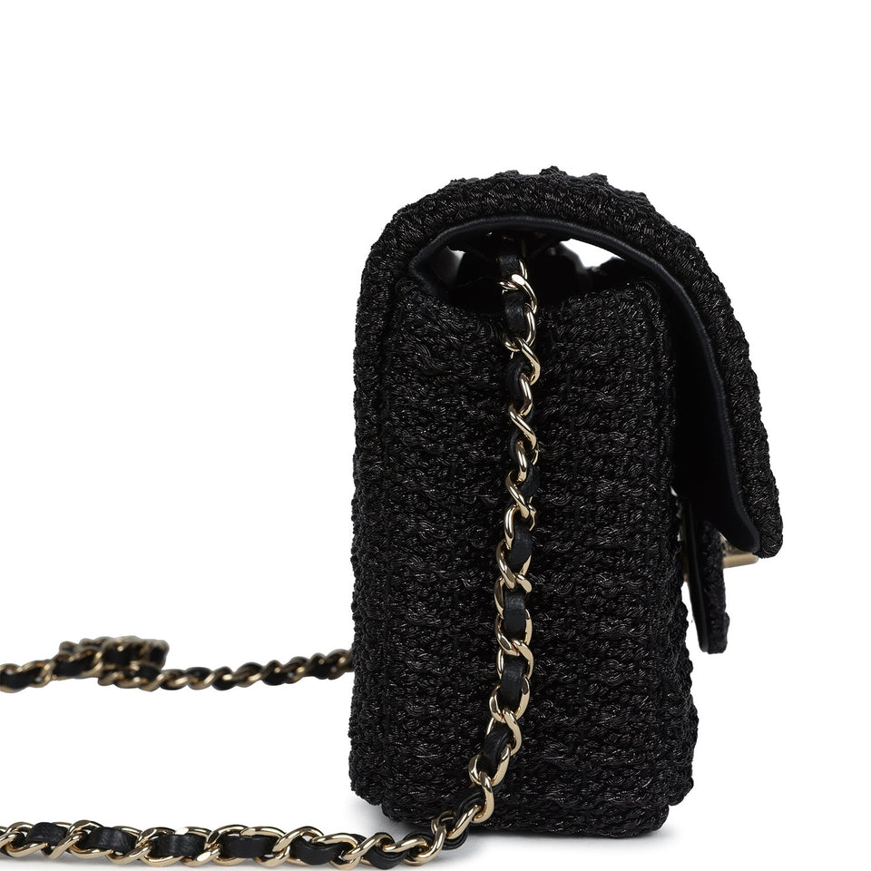 Chanel Mini Summer Nights Flap Bag Black Woven Patent Leather Light Gold Hardware