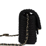 Chanel Mini Summer Nights Flap Bag Black Woven Patent Leather Light Gold Hardware