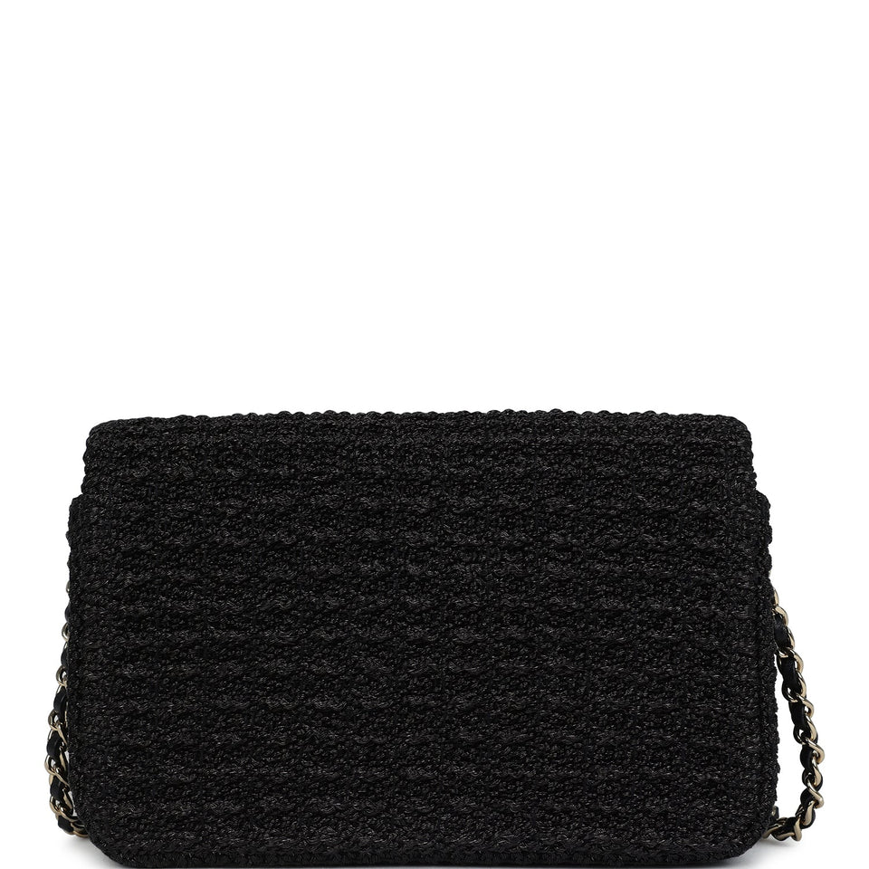 Chanel Mini Summer Nights Flap Bag Black Woven Patent Leather Light Gold Hardware