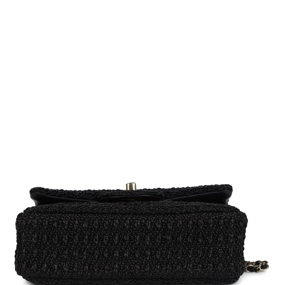 Chanel Mini Summer Nights Flap Bag Black Woven Patent Leather Light Gold Hardware