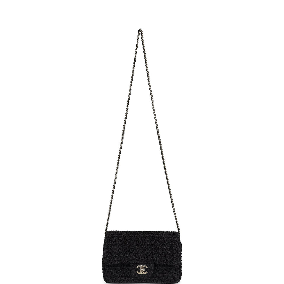 Chanel Mini Summer Nights Flap Bag Black Woven Patent Leather Light Gold Hardware