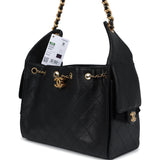 Chanel Small 25 Hobo Bag Black Caviar Antique Gold Hardware