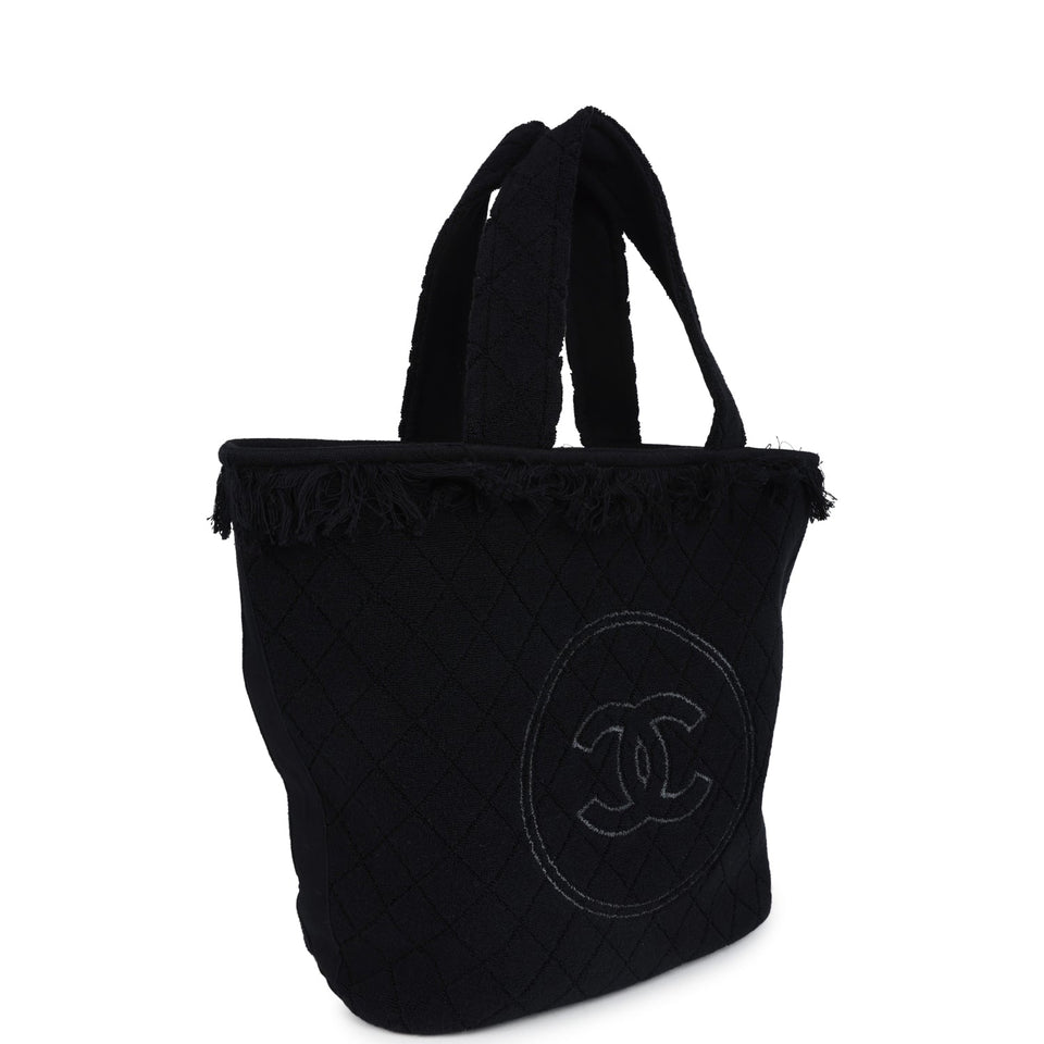 Chanel Coco Beach Tote Black Terry Cloth with Towel