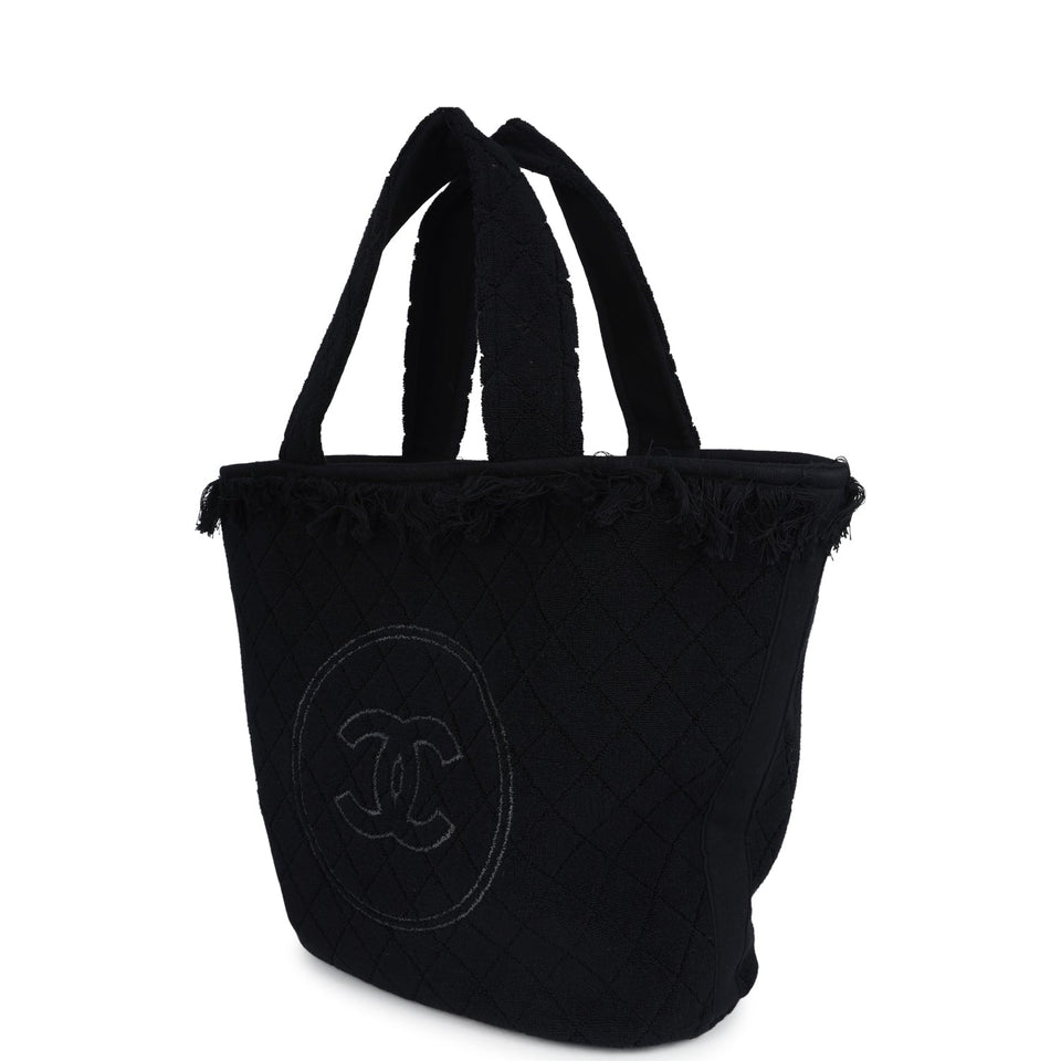 Chanel Coco Beach Tote Black Terry Cloth with Towel