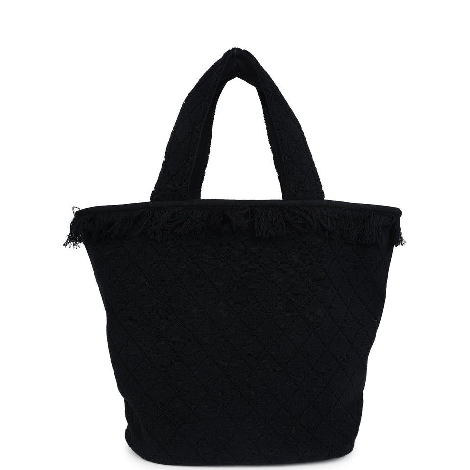 Chanel Coco Beach Tote Black Terry Cloth with Towel