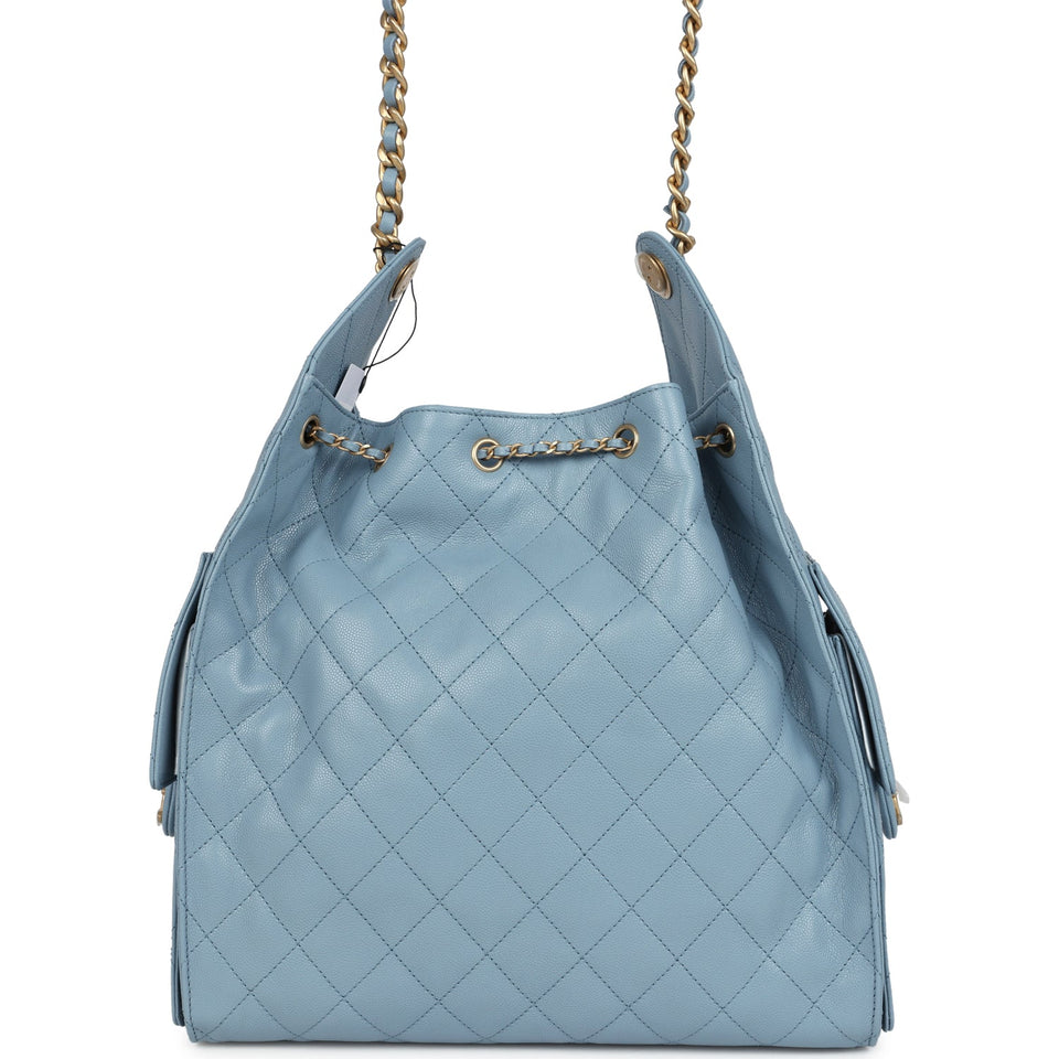 Chanel Medium 25 Hobo Bag Blue Caviar Antique Gold Hardware