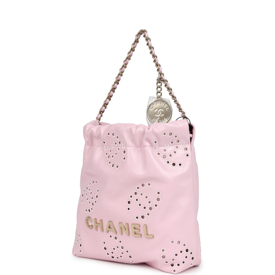 Chanel Mini 22 Bag Pink Shiny Calfskin Brushed Gold Hardware