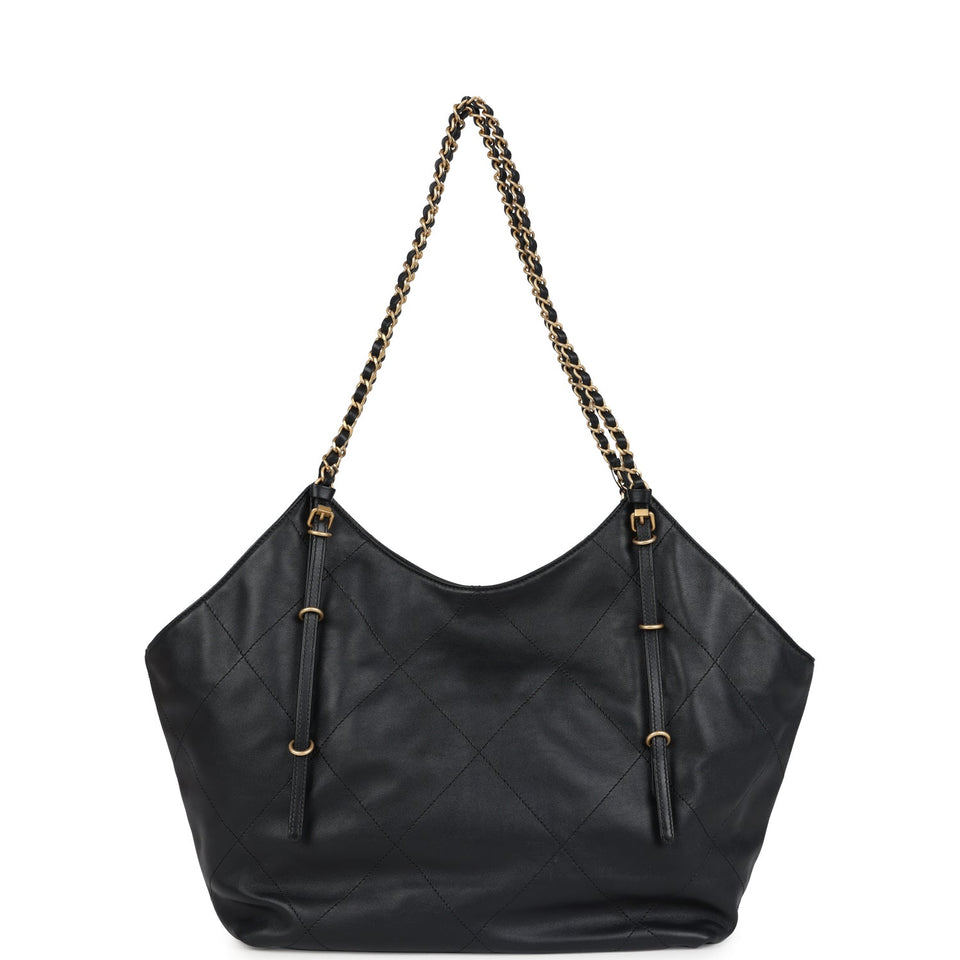 Chanel Small Coco Shopping Bag Black Calfskin Antique Gold Hardware