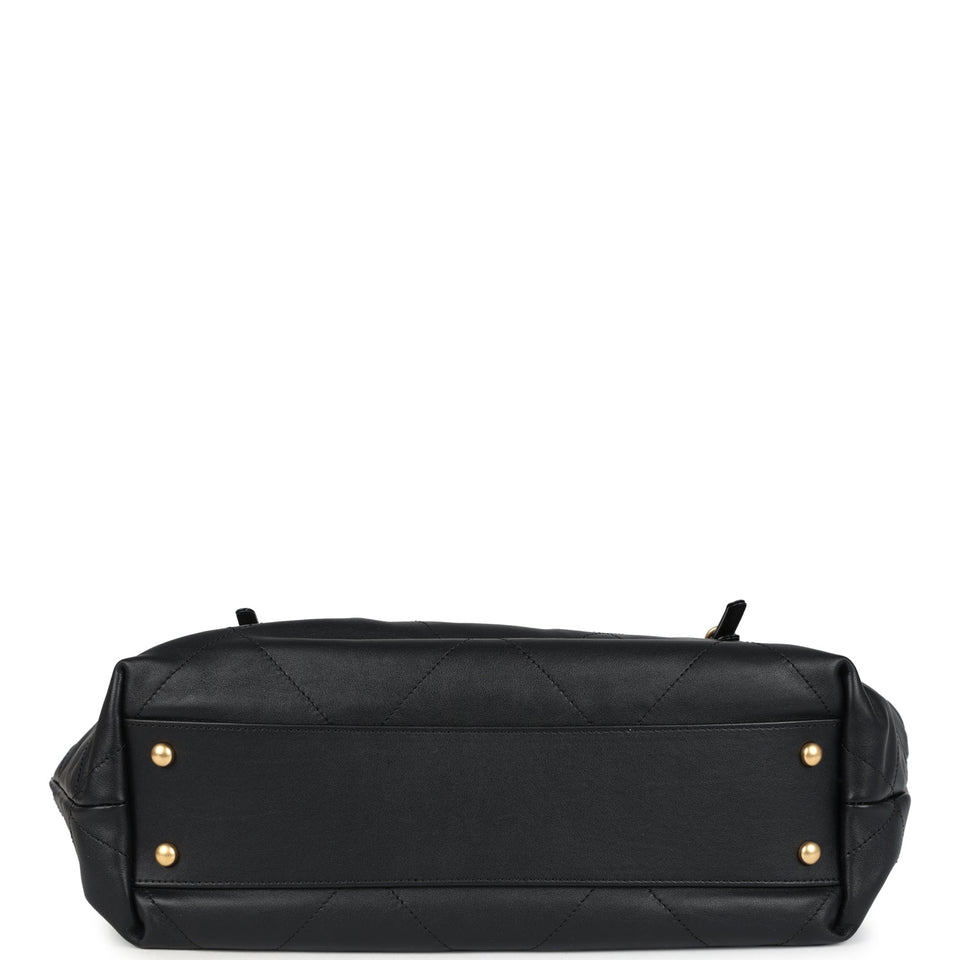 Chanel Small Coco Shopping Bag Black Calfskin Antique Gold Hardware