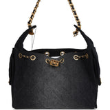 Chanel Small 25 Hobo Bag Black Washed Denim Antique Gold Hardware