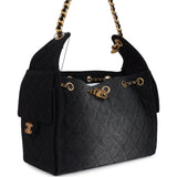 Chanel Small 25 Hobo Bag Black Washed Denim Antique Gold Hardware