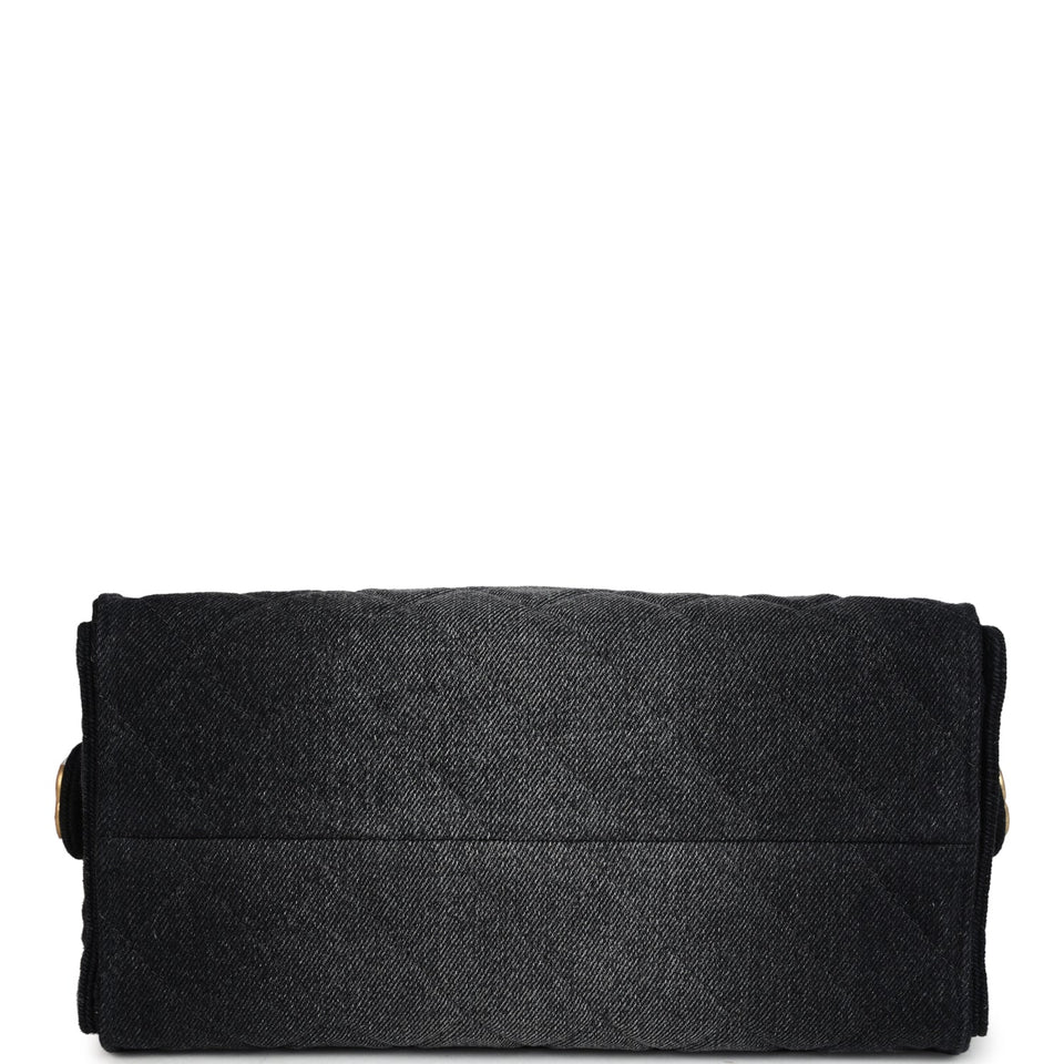 Chanel Small 25 Hobo Bag Black Washed Denim Antique Gold Hardware
