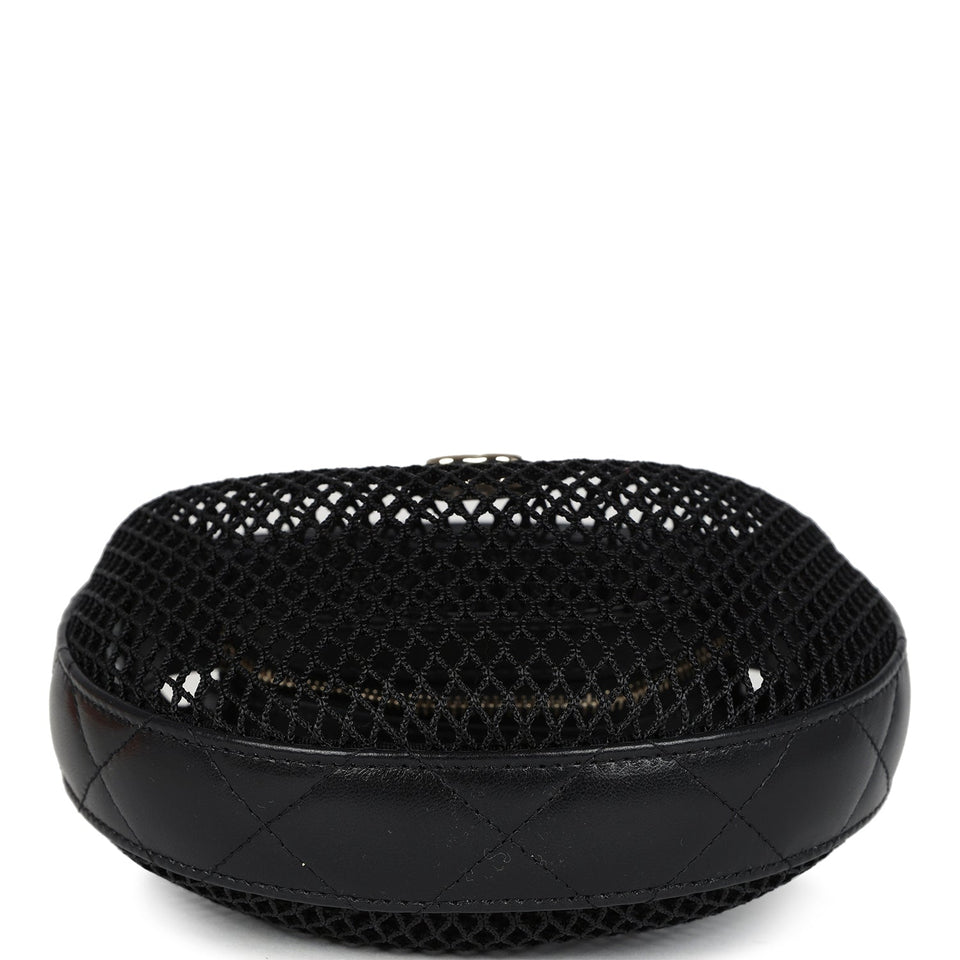 Chanel Mini Round Hobo Pouch Bag Black Mesh Light Gold Hardware