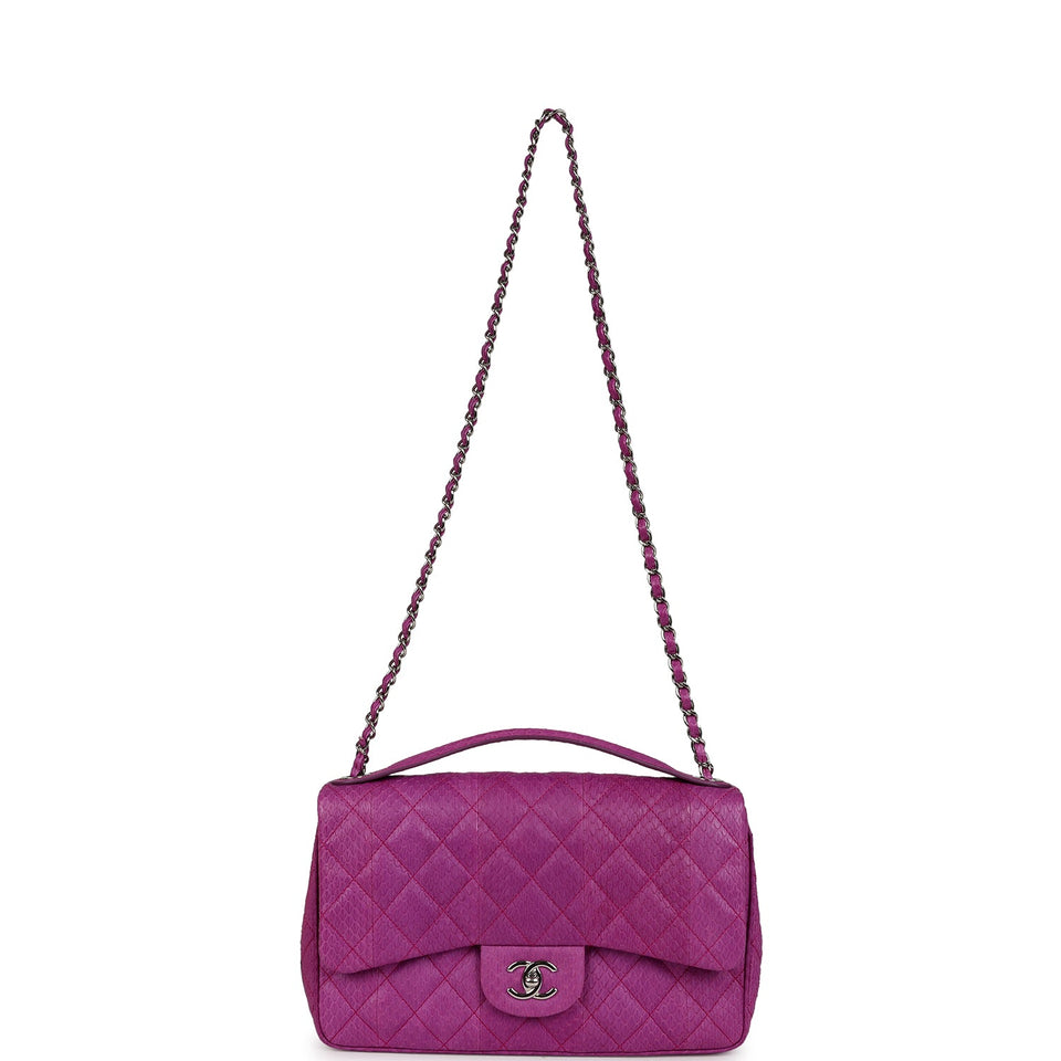 Chanel Medium Easy Carry Flap Bag Purple Python Silver Hardware