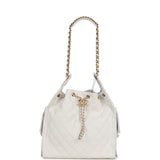 Chanel Medium 25 Hobo Bag White Caviar Antique Gold Hardware