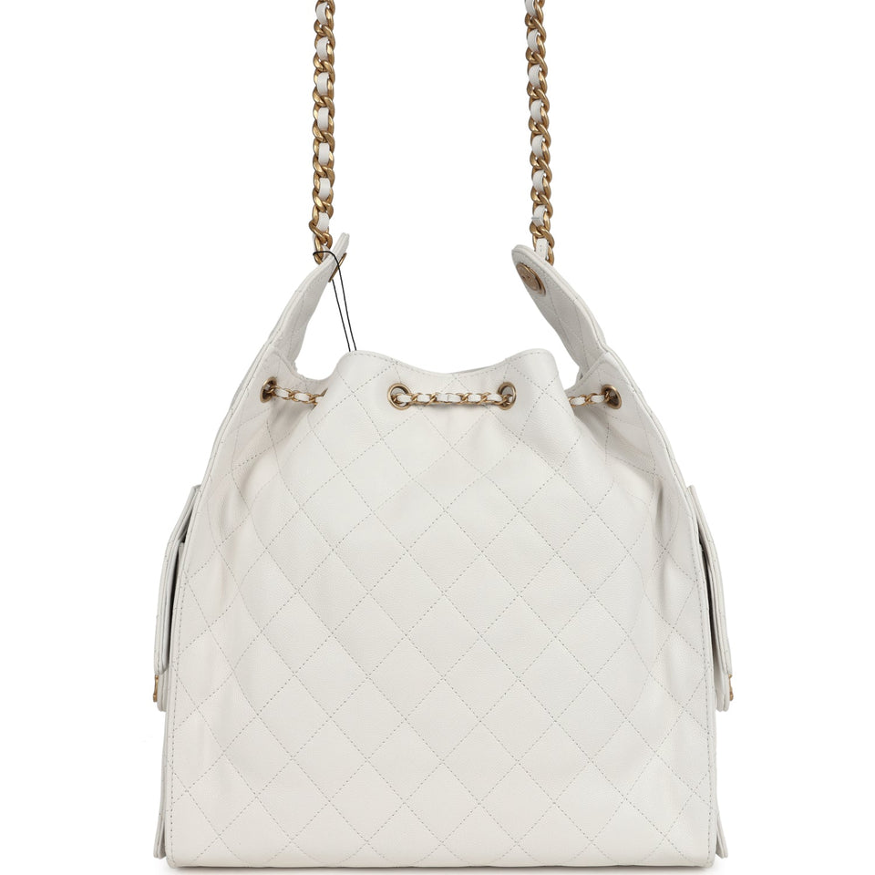 Chanel Medium 25 Hobo Bag White Caviar Antique Gold Hardware