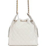 Chanel Medium 25 Hobo Bag White Caviar Antique Gold Hardware