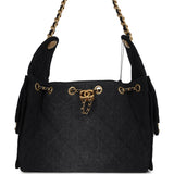 Chanel Small 25 Hobo Bag Black Washed Denim Antique Gold Hardware