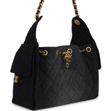 Chanel Small 25 Hobo Bag Black Washed Denim Antique Gold Hardware
