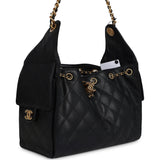 Chanel Small 25 Hobo Bag Black Caviar Antique Gold Hardware