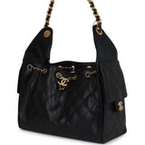 Chanel Small 25 Hobo Bag Black Caviar Antique Gold Hardware