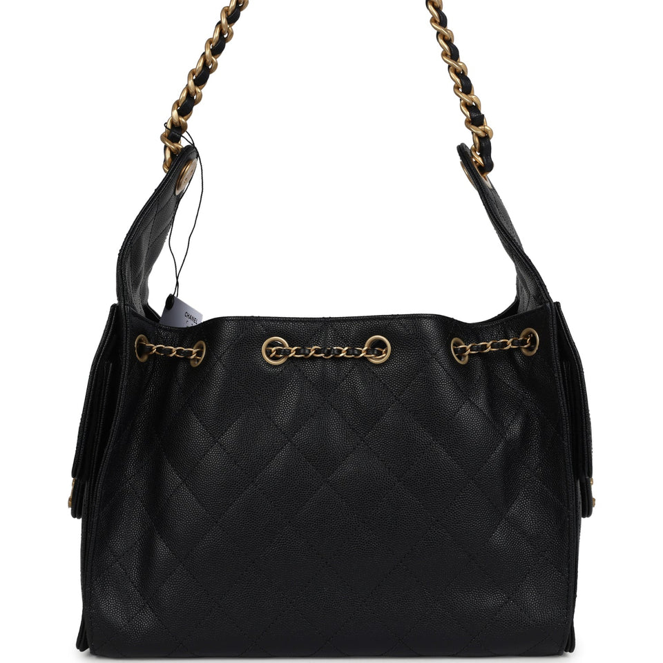 Chanel Small 25 Hobo Bag Black Caviar Antique Gold Hardware