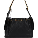 Chanel Small 25 Hobo Bag Black Caviar Antique Gold Hardware