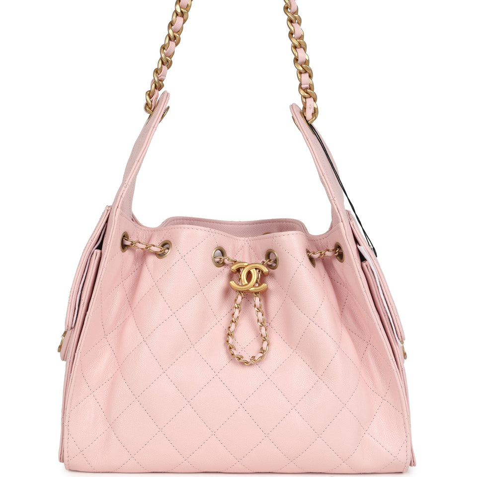 Chanel Small 25 Hobo Bag Light Pink Caviar Antique Gold Hardware