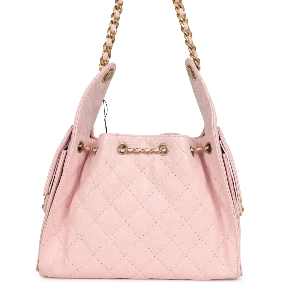 Chanel Small 25 Hobo Bag Light Pink Caviar Antique Gold Hardware