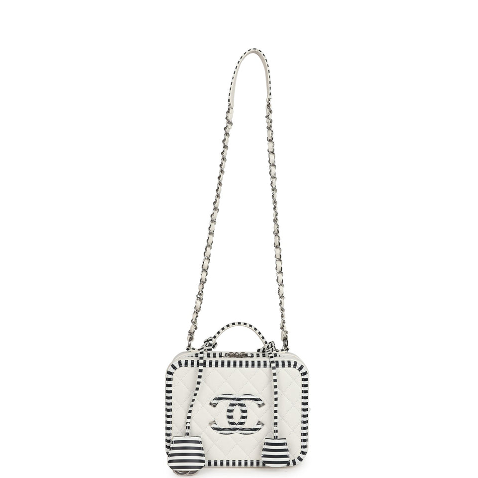 Chanel Medium CC Filigree Vanity Case Black and White Caviar Silver Hardware