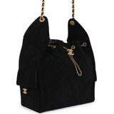 Chanel Large 25 Hobo Bag Black Suede Antique Gold Hardware