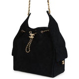 Chanel Large 25 Hobo Bag Black Suede Antique Gold Hardware