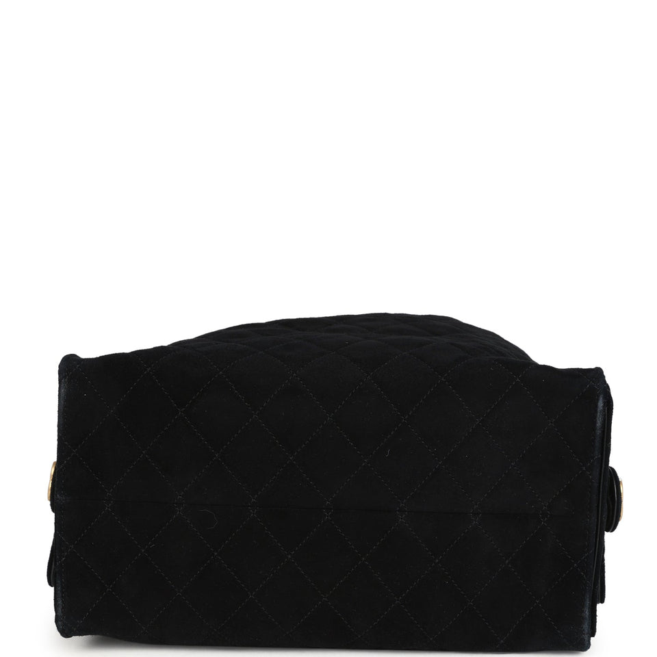 Chanel Large 25 Hobo Bag Black Suede Antique Gold Hardware