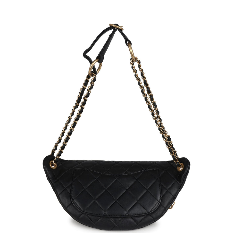 Chanel All About Chain Waist Bag Black Lambskin Antique Gold Hardware