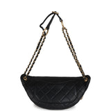 Chanel All About Chain Waist Bag Black Lambskin Antique Gold Hardware