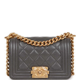 Chanel Mini Boy Bag Grey Caviar Antique Gold Hardware