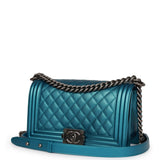 Chanel Medium Boy Bag Metallic Blue Caviar Ruthenium Hardware