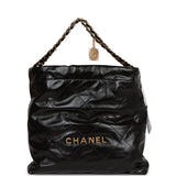 Chanel Medium 22 Bag Black Calfskin Aged Gold Hardware