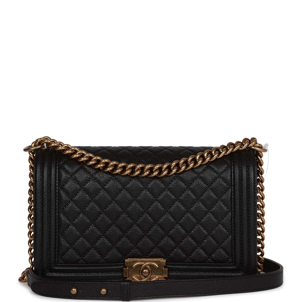 Chanel Medium Boy Bag Black Caviar Antique Gold Hardware
