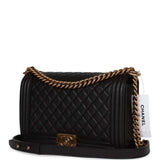 Chanel Medium Boy Bag Black Caviar Antique Gold Hardware