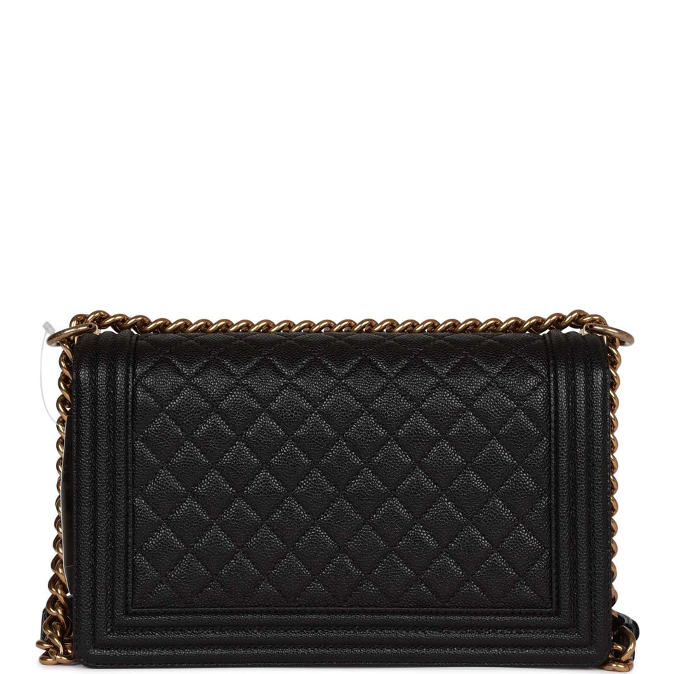 Chanel Medium Boy Bag Black Caviar Antique Gold Hardware