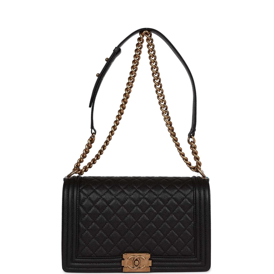 Chanel Medium Boy Bag Black Caviar Antique Gold Hardware